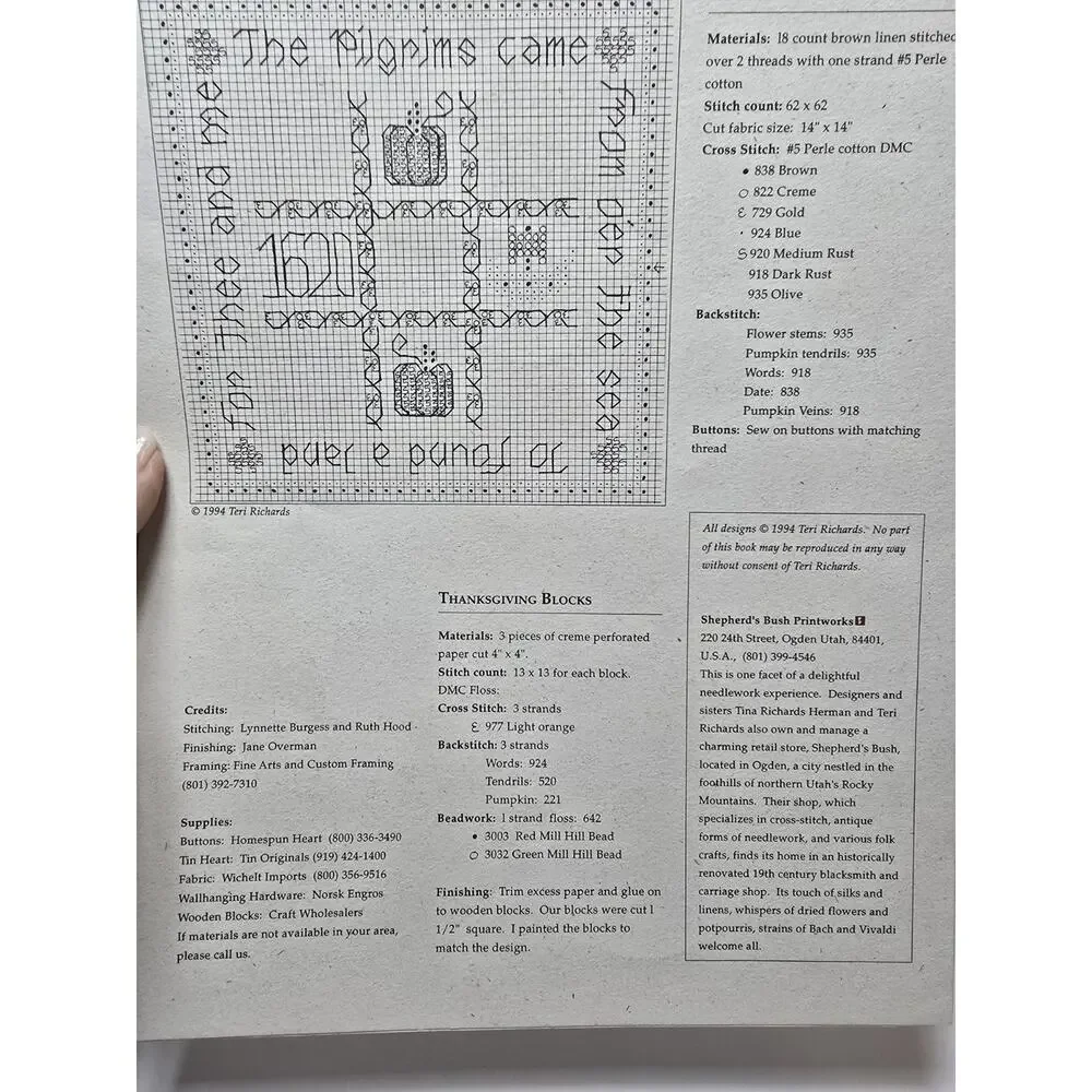 Shepherds Bush Thanksgiving Folio Cross Stitch Pattern